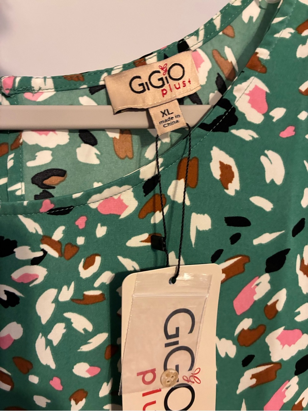 Gigio Green Abstract Print Casual Babydoll Dress Short Sleeves XL NWT PC1879 - Picture 6 of 7